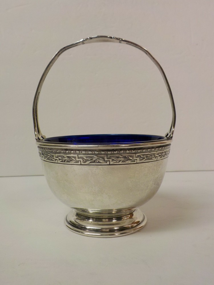 Durgin Sterling Silver Sugar Basket, Cobalt Liner