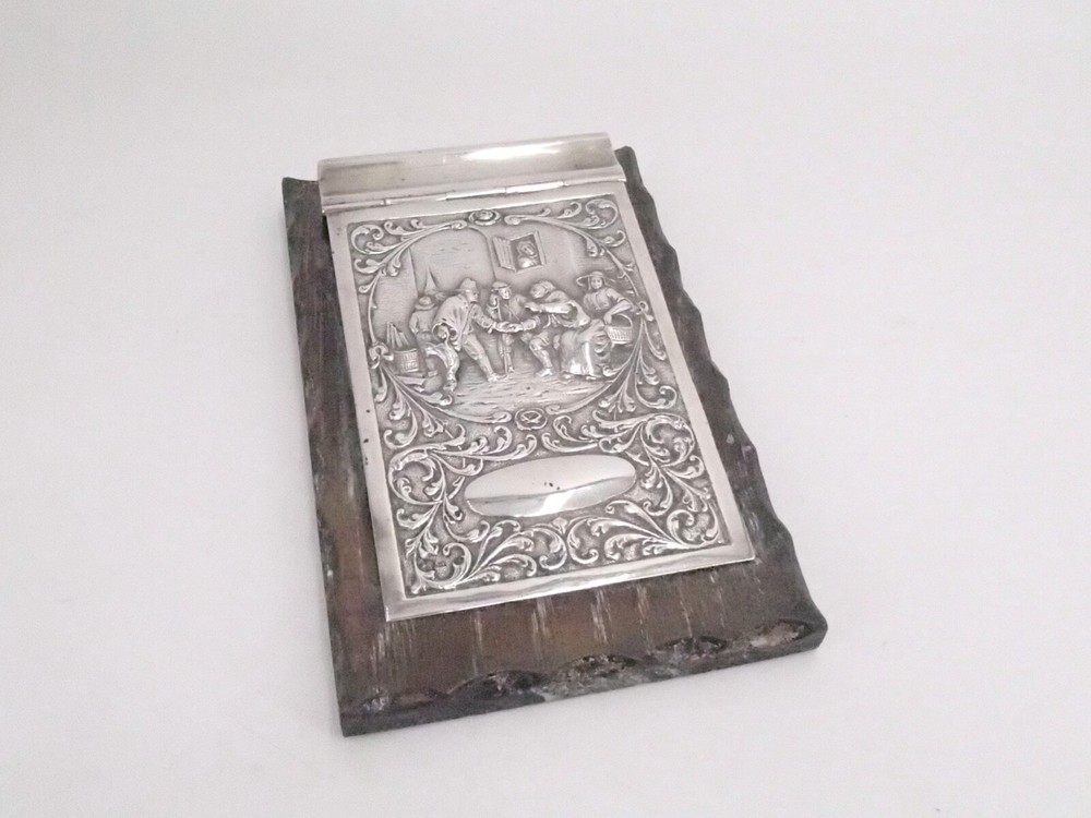 SOLID SILVER NOTEBOOK NETHERLANDS DUTCH SILVER ERA 19TH CENTURY AND WOOD