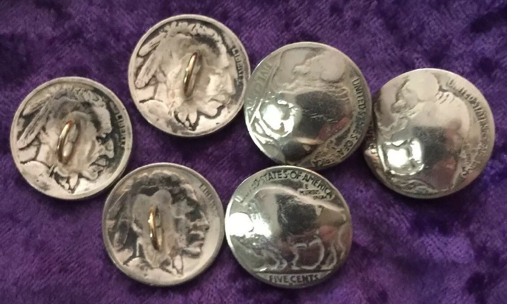 Six Great Looking Authentic Buffalo Nickel Buttons