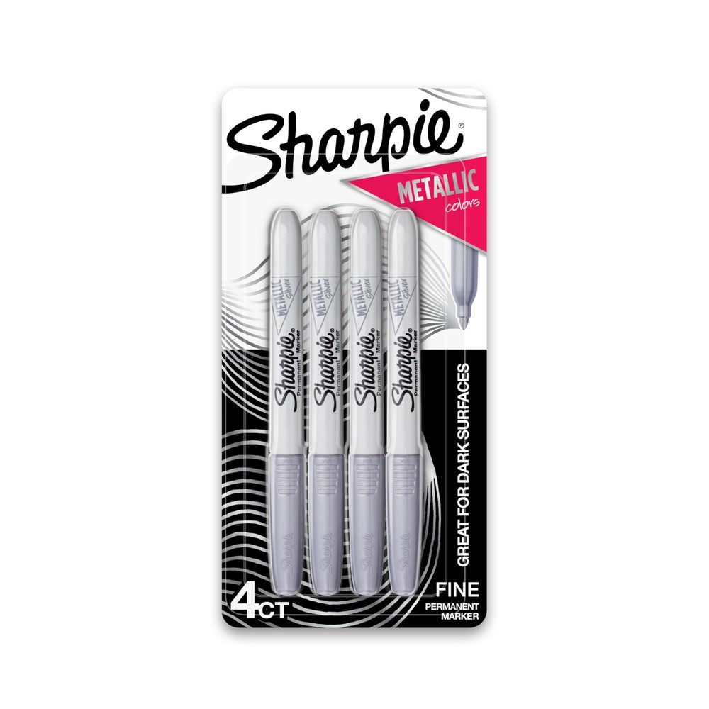 Metallic Permanent Markers, Fine Point, Silver, 4 Count  For Black Paper or D...
