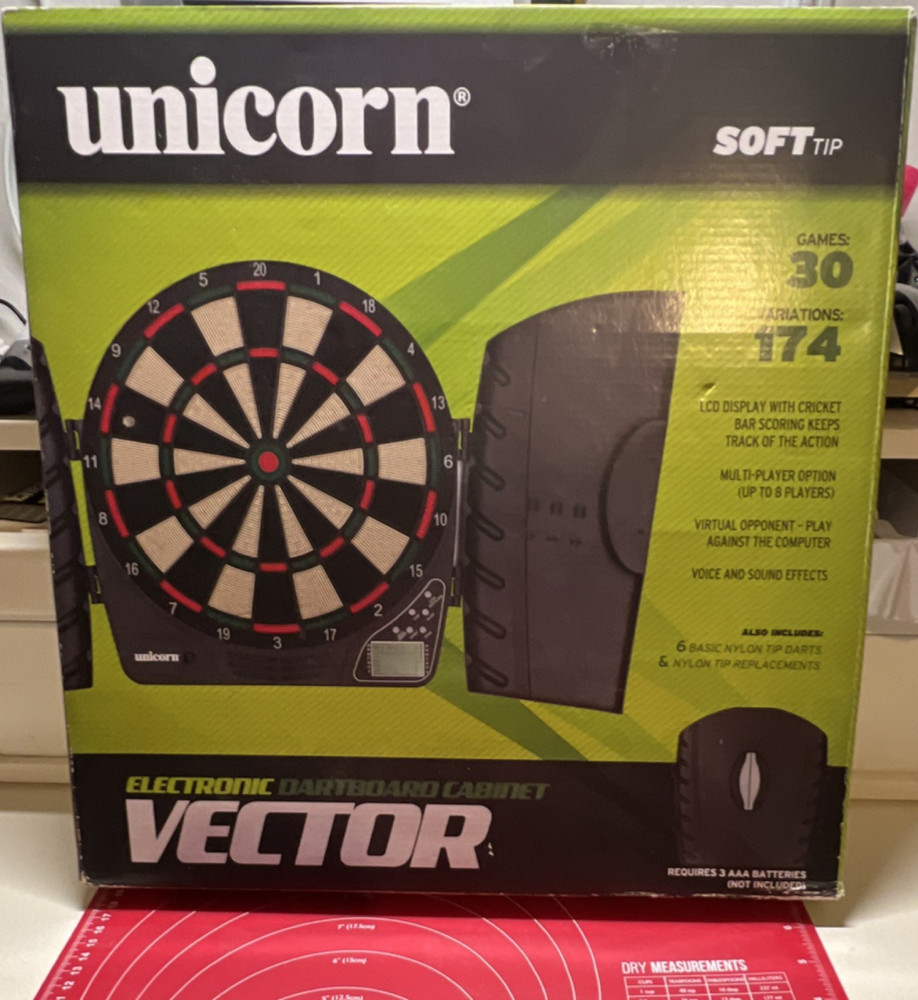Unicorn Vector Electronic Dartboard Cabinet Soft Tip 30 Games 174 Variations