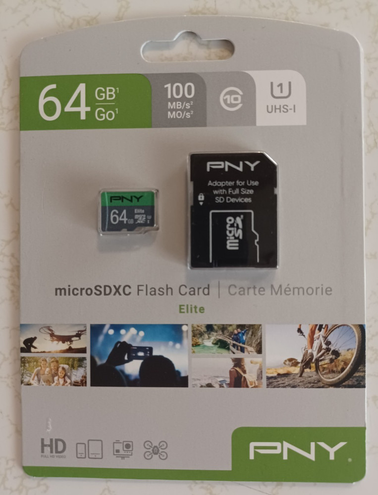 PNY Elite 64GB microSDXC UHS I U1 Class 10 Flash Memory Card with SD Adapter