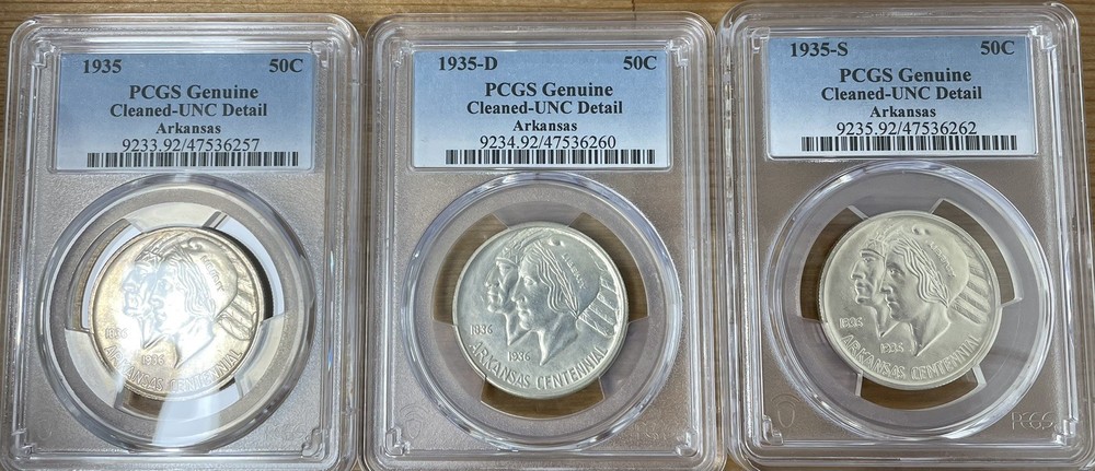 1935 PDS Arkansas Commemorative Silver Half Dollar Set PCGS UNC Uncirculated