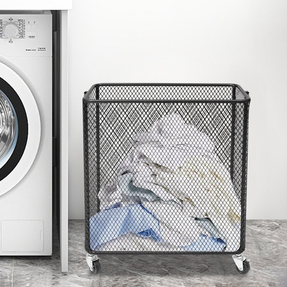 Rolling Laundry Basket with Wheels - Metal Wire Laundry Hamper Rectangular