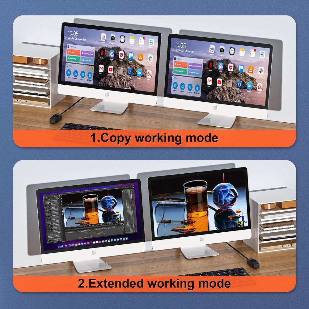 HDMI KVM Switch Dual Monitors, 4K60Hz KVM Switch 2 Monitors 2 Computers with ...