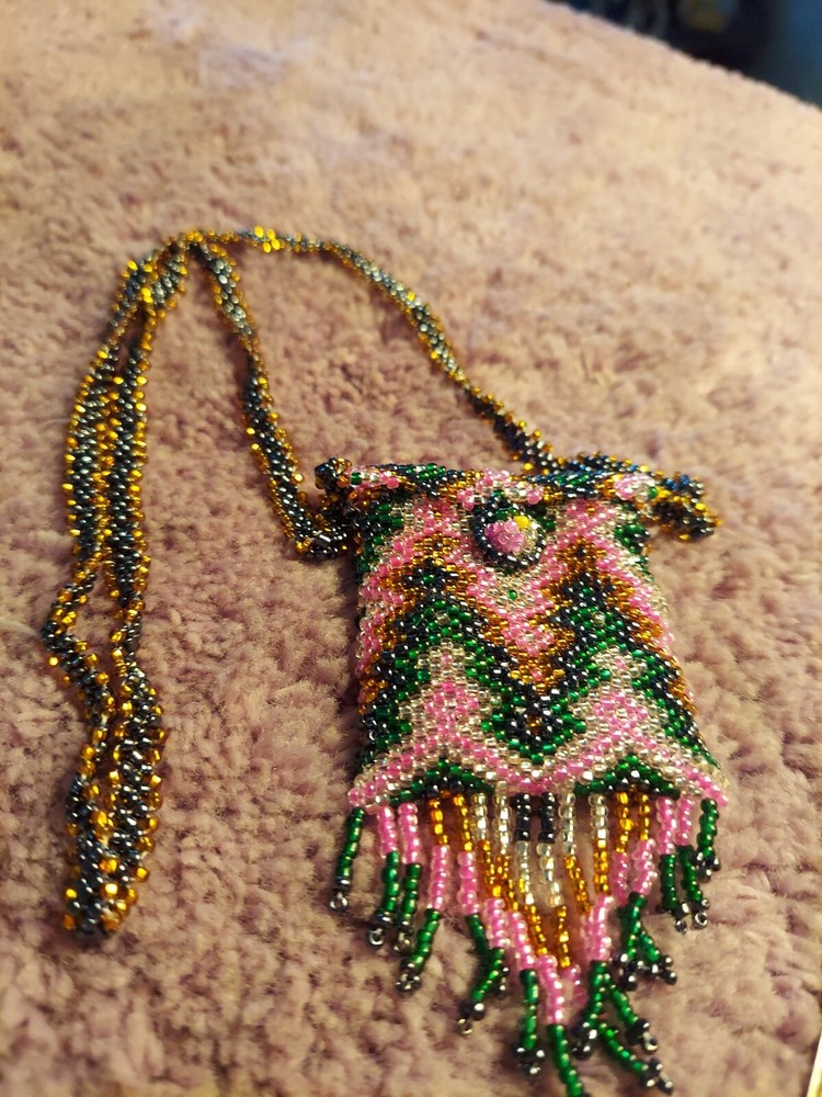 Native Patterned Beaded Neck Pouch