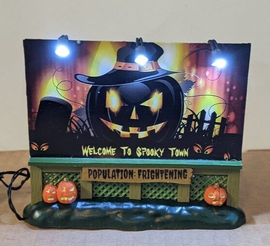 Custom Lemax Spooky Town Lighted Billboard Evil Pumpkin