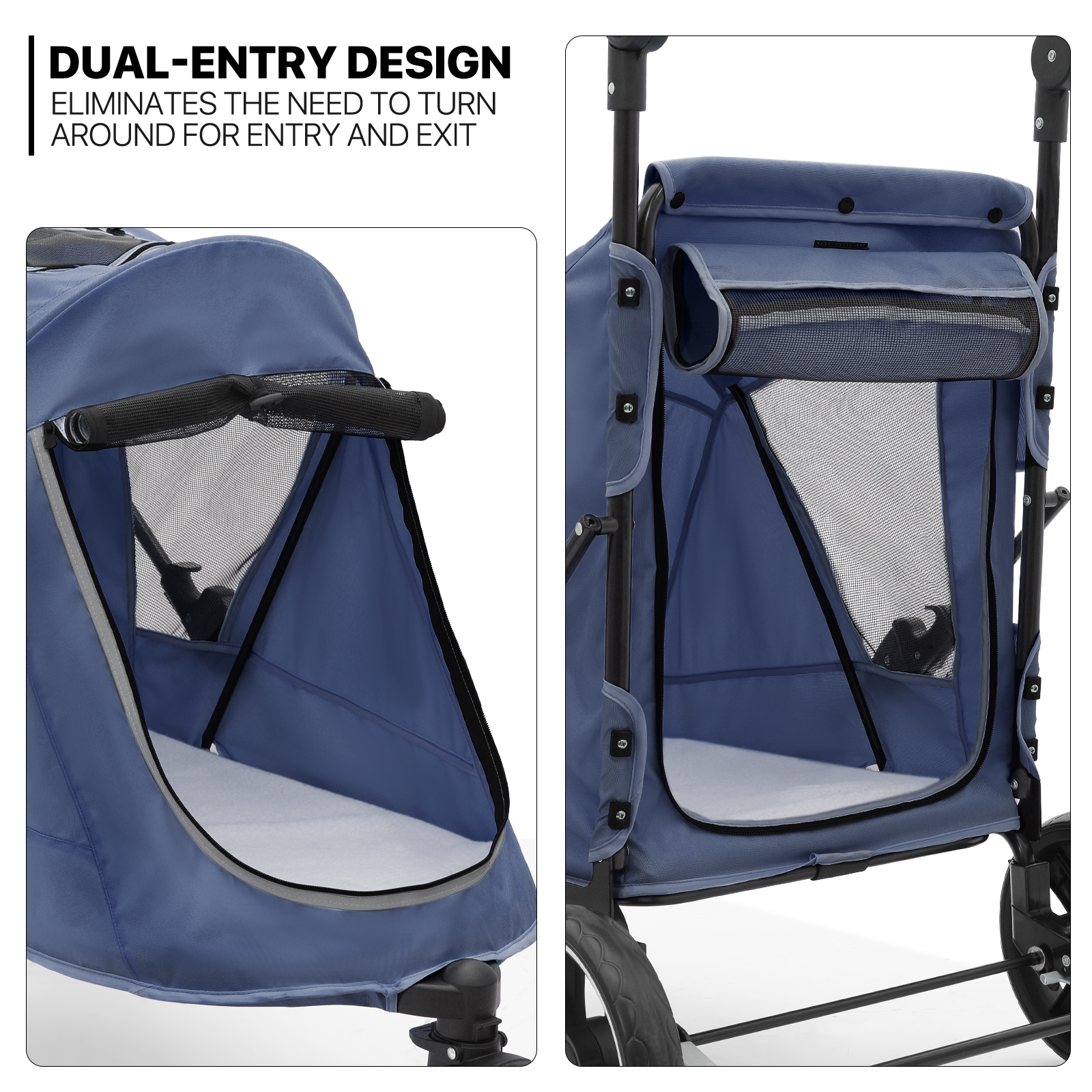 Folding 3-Wheel Dog Stroller Breathable Pet Travel Carrier w/Skylight+Wheel Lock