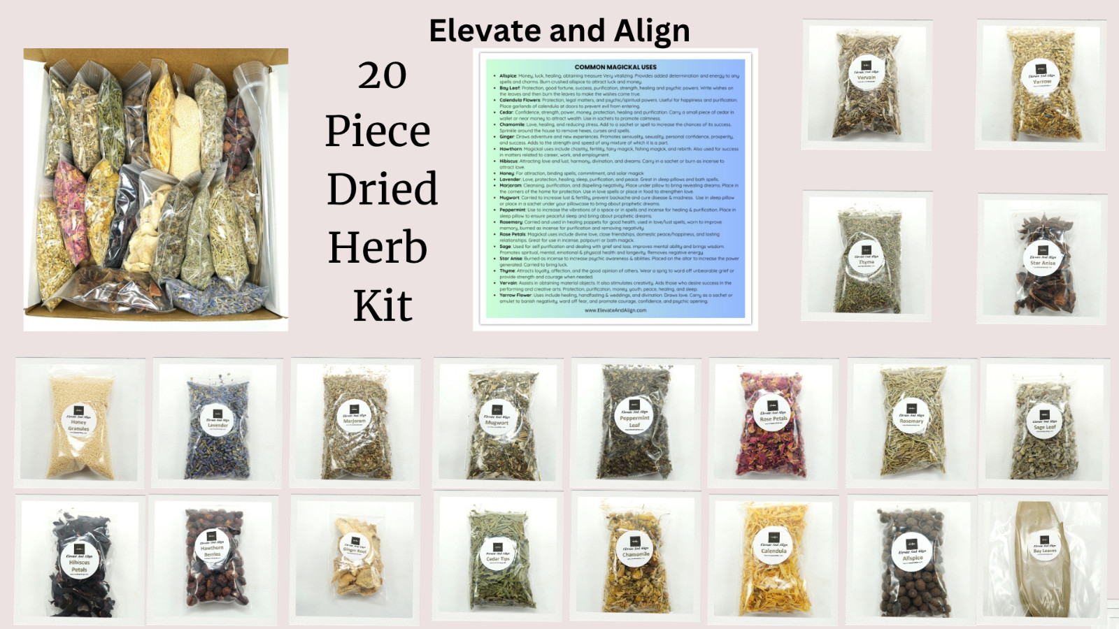 20 Piece Dried Herbs And Flowers Kit | Herbal Spell Kit | Potpourri Kit