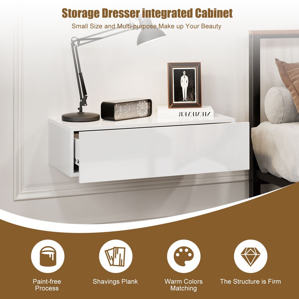 Wall Mounted Bedside Table Floating 1 Drawer Storage Cabinet Nightstand Unit