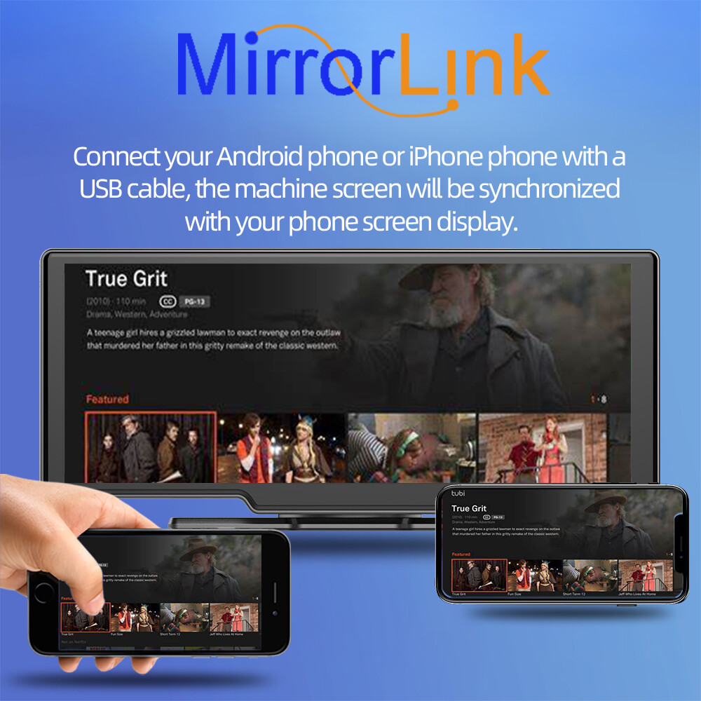 10" Portable Bluetooth Car Stereo Wireless CarPlay Android Auto Touch Screen AUX