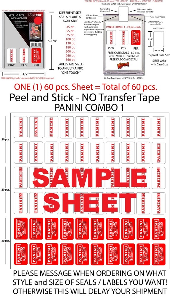 ONE TOUCH  STICKER 35 pt. FREE PANINI SEALS COMBO 1  60 pcs. 9 SIZES  FREE DECAL