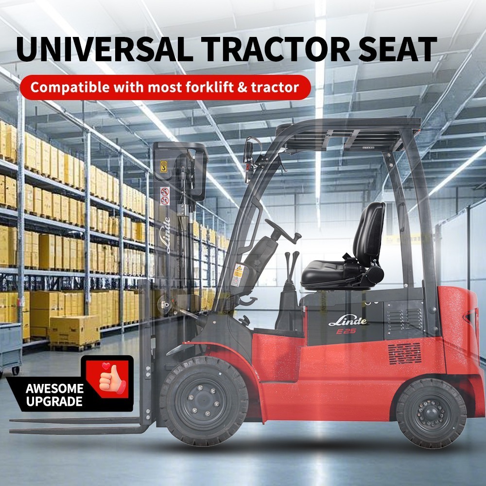 Universal Tractor Forklift Seat Excavator Adjustable Backrest Armrest Safty Belt