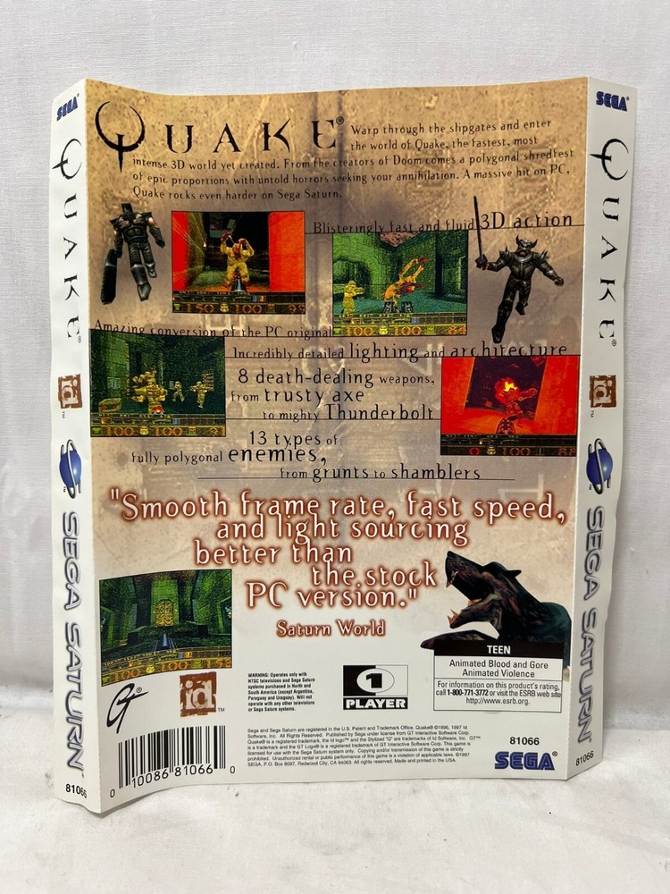 Quake (Saturn, 1997) - Case Sleeve Only - NO GAME