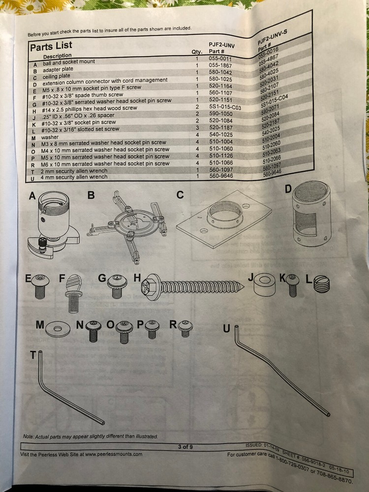 Peerles # PJF2-UNV Universal Projector Mount (Ceiling)