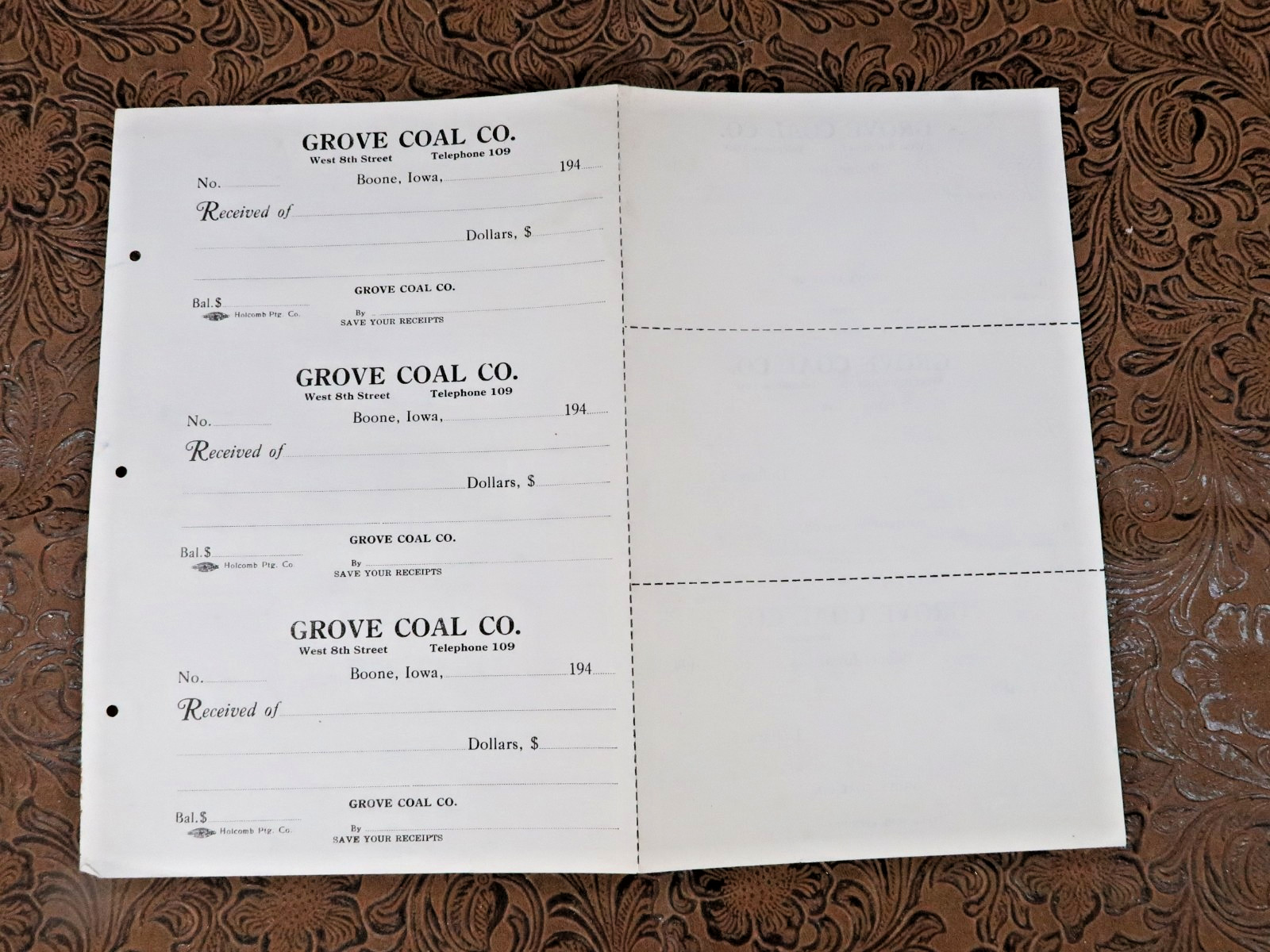 Grove Coal Company Boone Iowa Receipts