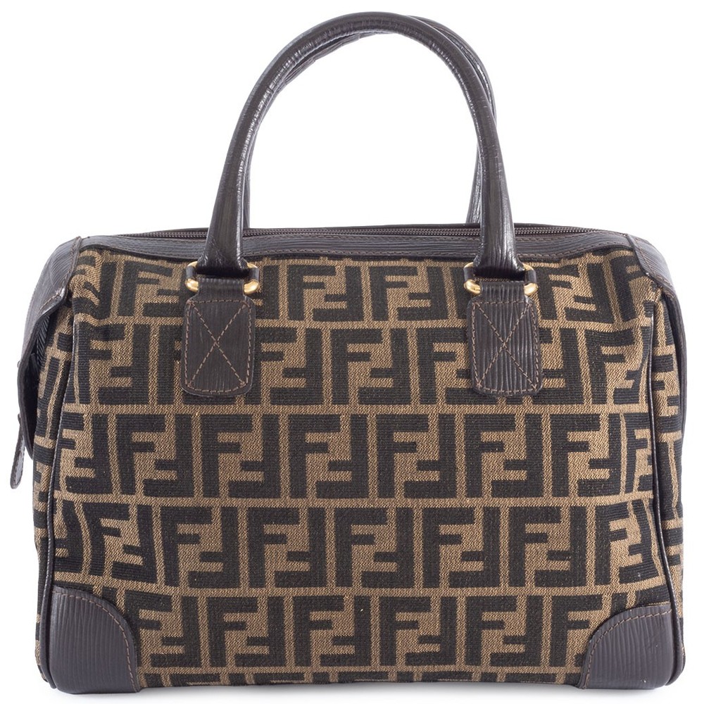 FENDI Zucca Monogram Canvas Leather Handbag Mini Boston Bag Vintage Pre-owned