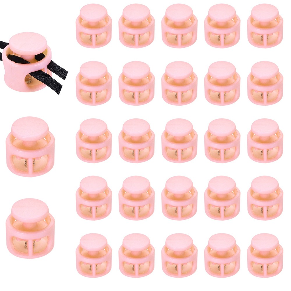 25 Pcs Plastic Spring Cord Lock, Double Hole Toggle Round Stopper, Light Pink