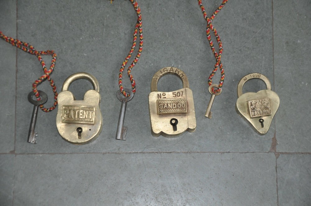 3 Pc Vintage Brass Different Shape & Size Handcrafted Padlocks