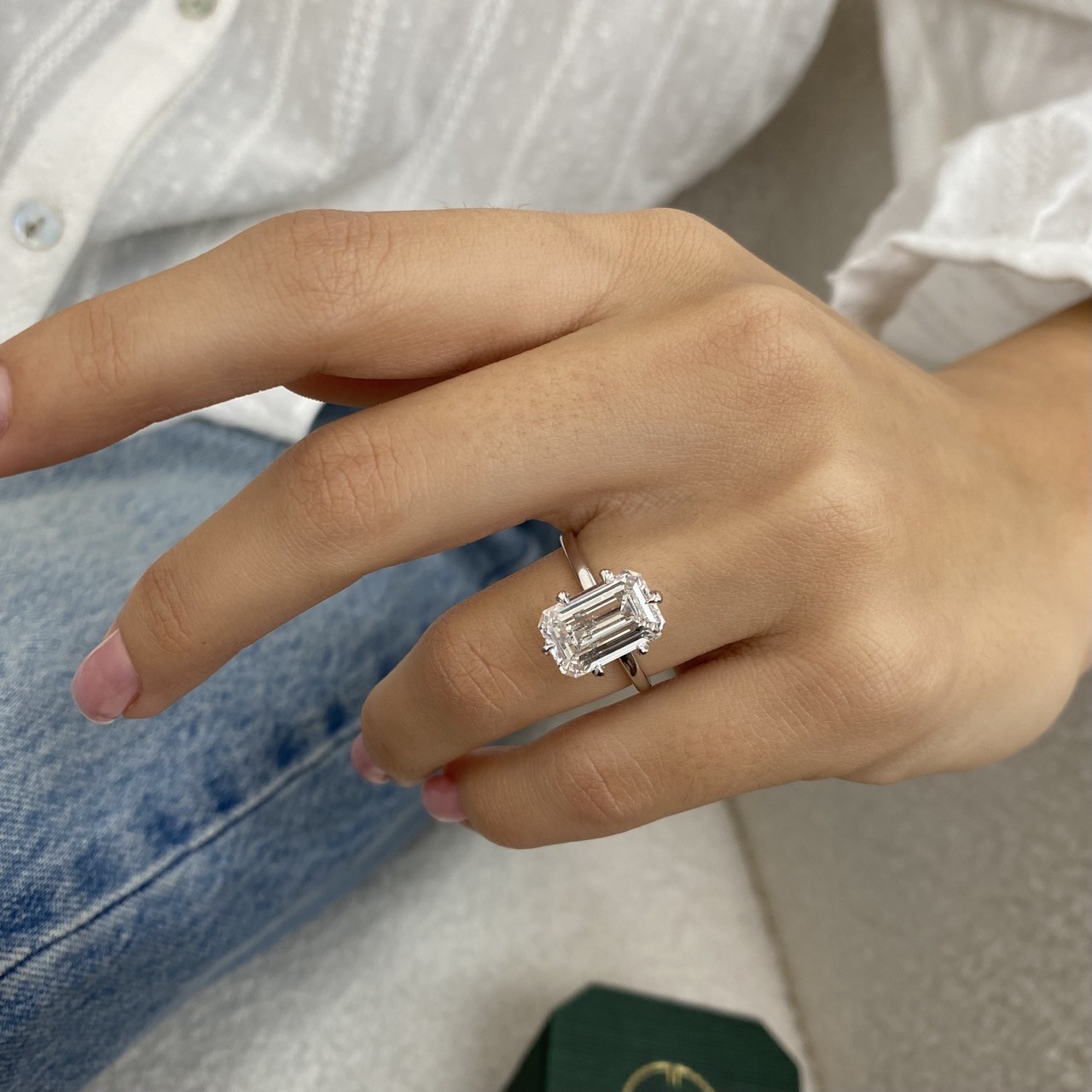 Diamond Engagement Ring VS1 F Emerald 5 Ct Solitaire Labcreated 14k White Gold