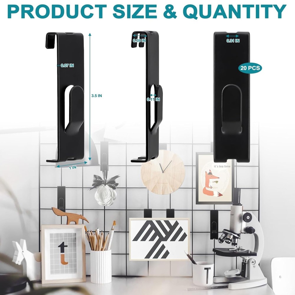20 Durable Black Grid Hooks with 11lb Capacity for Effortless Display