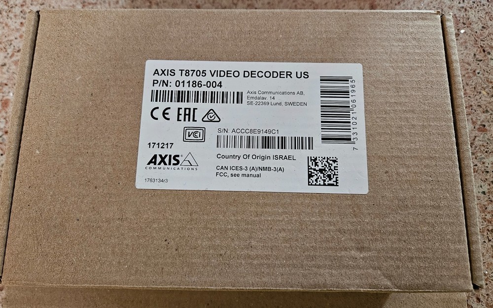 Axis T8705 Video Decoder US P/N: 01186-004 Axis Communications NEW in box