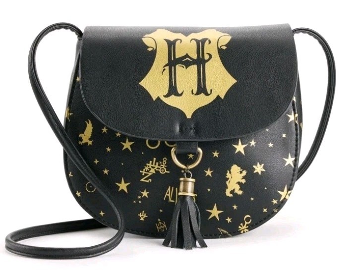 New Harry Potter Hogwarts Purse Celestial Black Gold Saddle Bag BIOWORLD