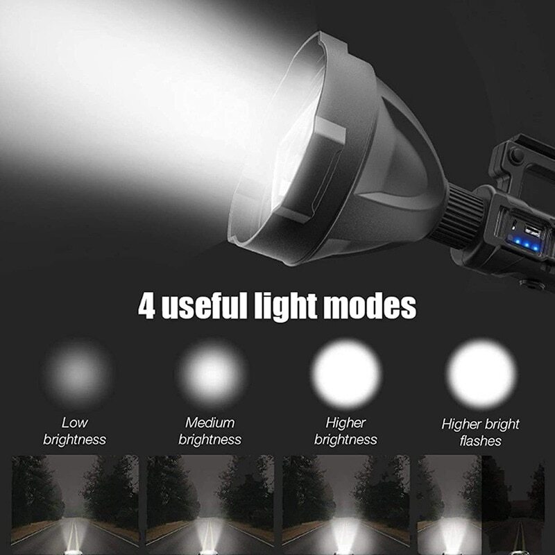 10000000 LED Flashlight Powerful Torch USB Rechargeable Spotlight Searchlight