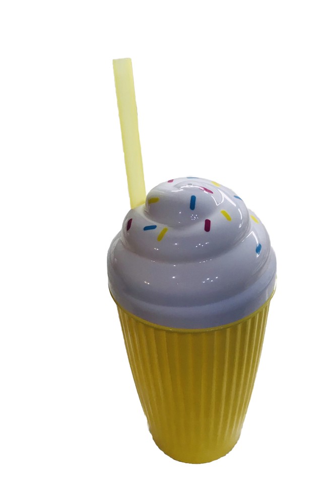 Smoothie Shape Plustic Cup W/Straw-10oz-Yellow/Greenbrier