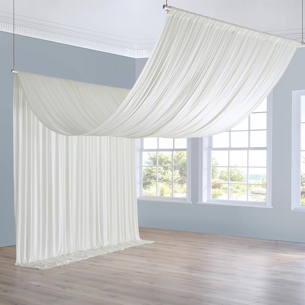 10Ft×20Ft Ivory Ceiling Drapes for Weddings Parties 2 Panels 5×20Ft Long Ceiling