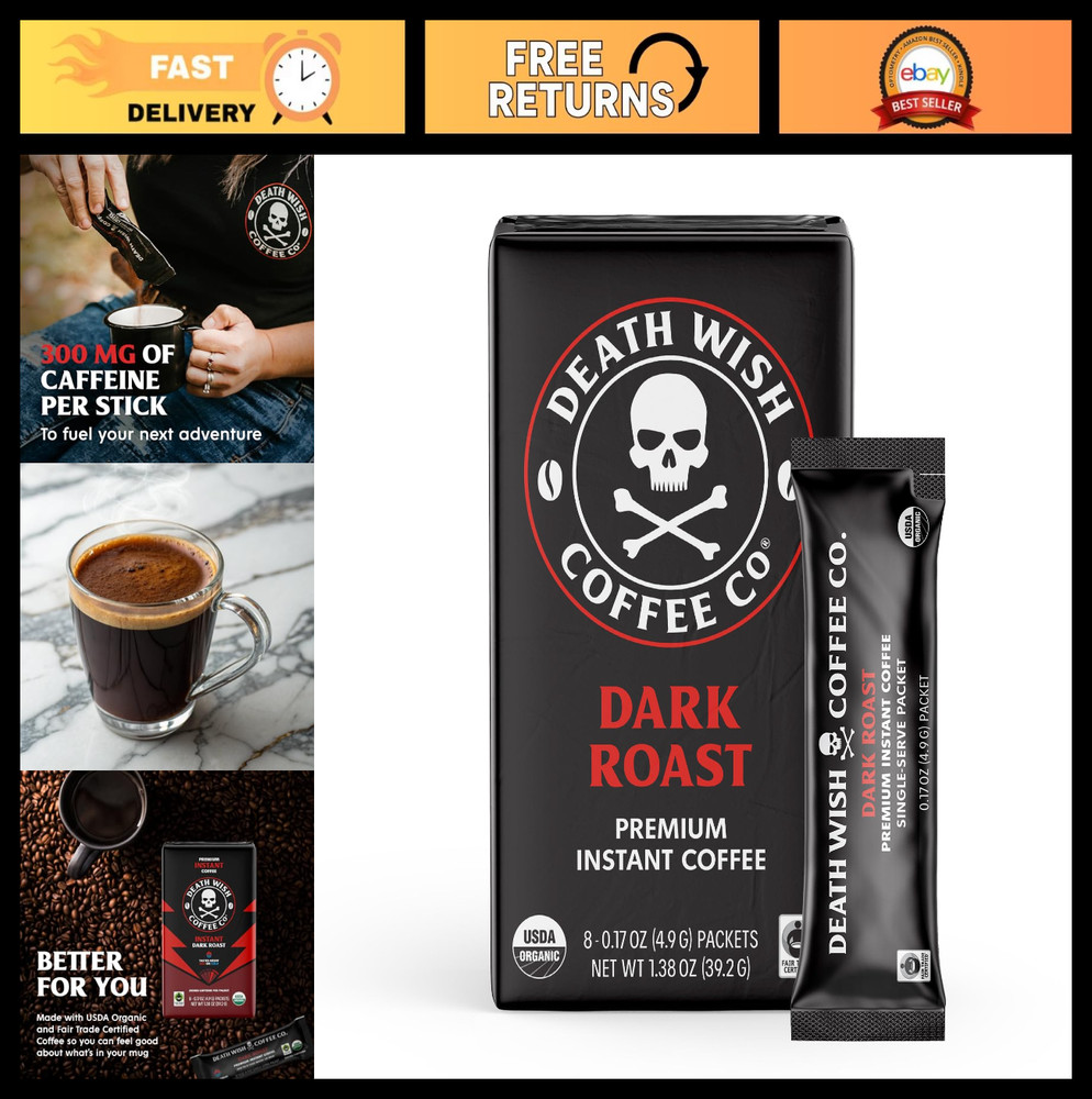 Instant Dark Roast Coffee Packets - Bold Arabica & Robusta Blend, USDA Organic,