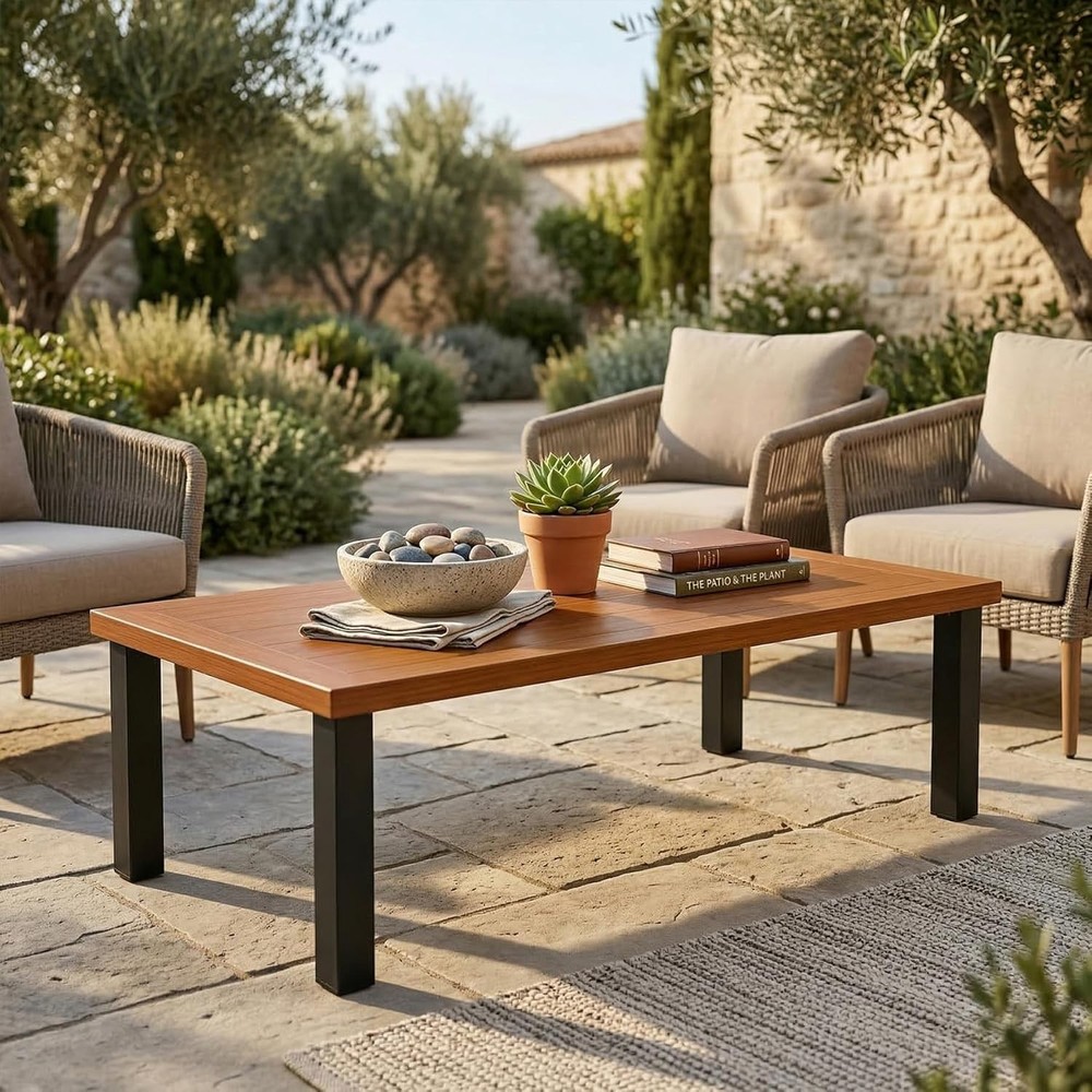 Rectangular Outdoor Coffee Table, Modern Patio Table for Deck, Backyard, Porch