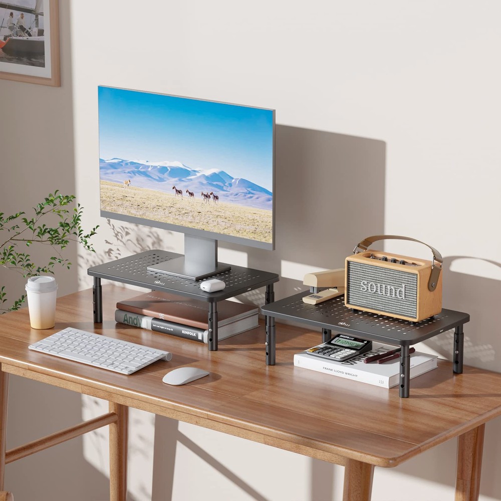 WALI Computer Monitor Stand for Desk, Adjustable Laptop Riser, Basic, Black