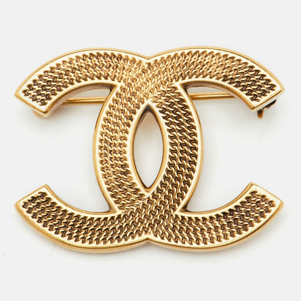Chanel CC Gold Tone Brooch