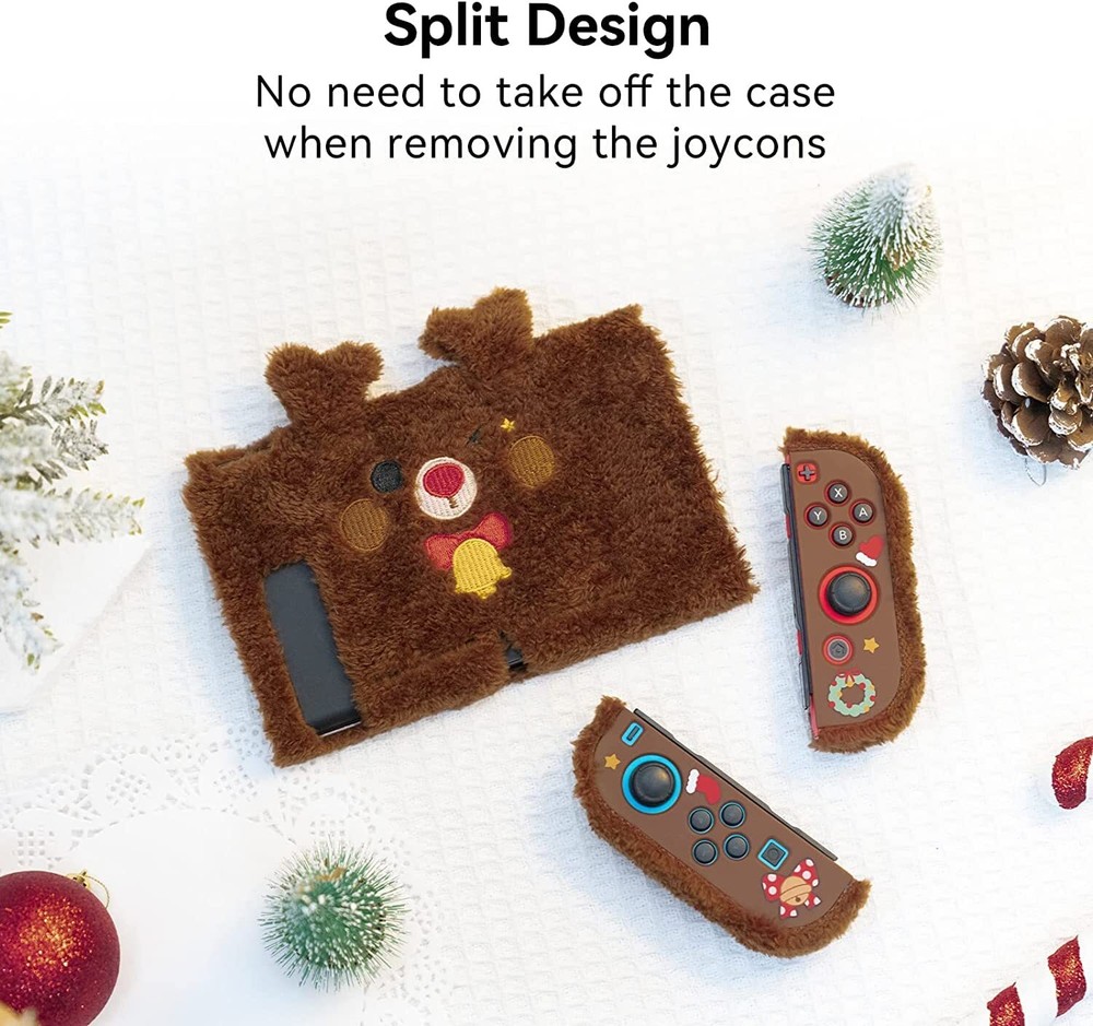 Plush Protective Case Cover Compatible with Nintendo Switch and JoyCon Brown PC