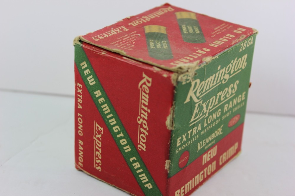 Remington Express 28 GA. Shot Extra Long Range Shotshell Empty Ammo Box - SCARCE