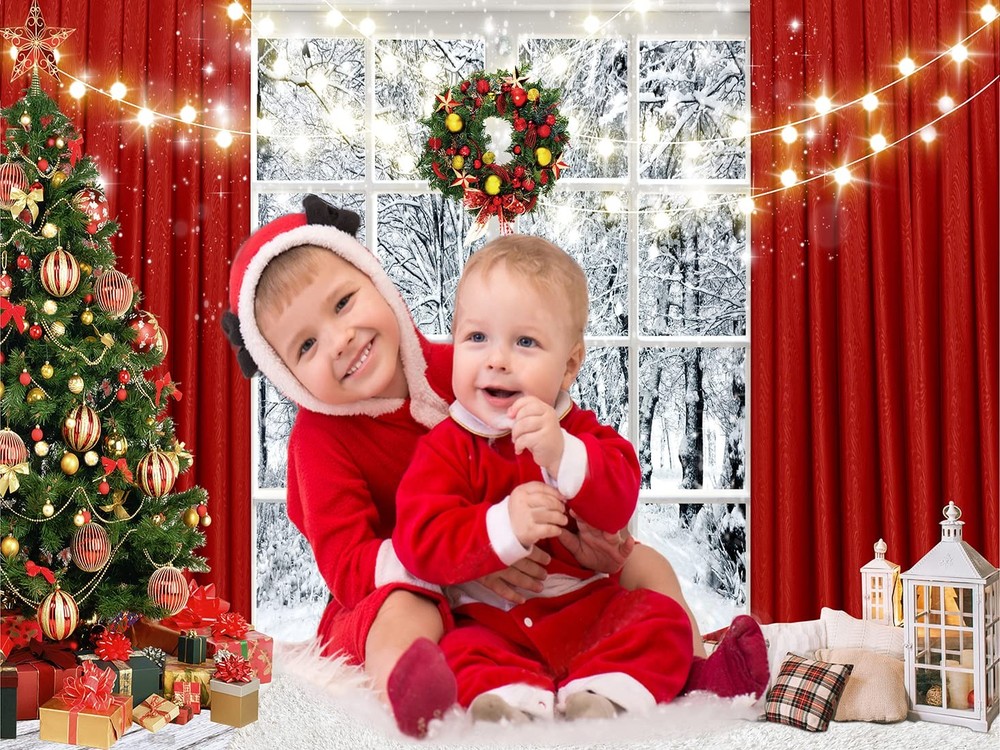 CYLYH 7x5ft Christmas Backdrop Window 7x5ft, Multicolor