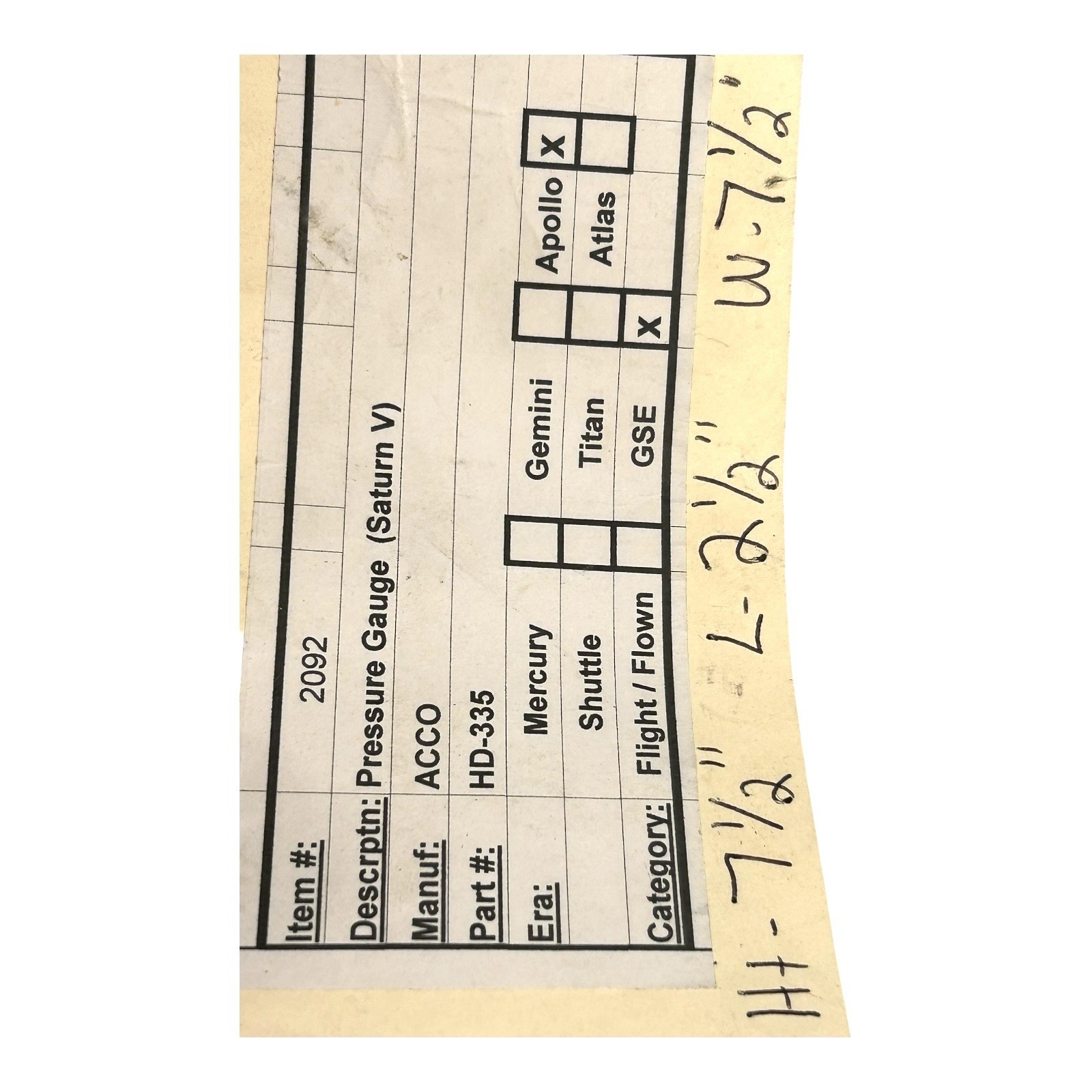 Vintage Genuine NASA Saturn V ACCO Pressure Gauge