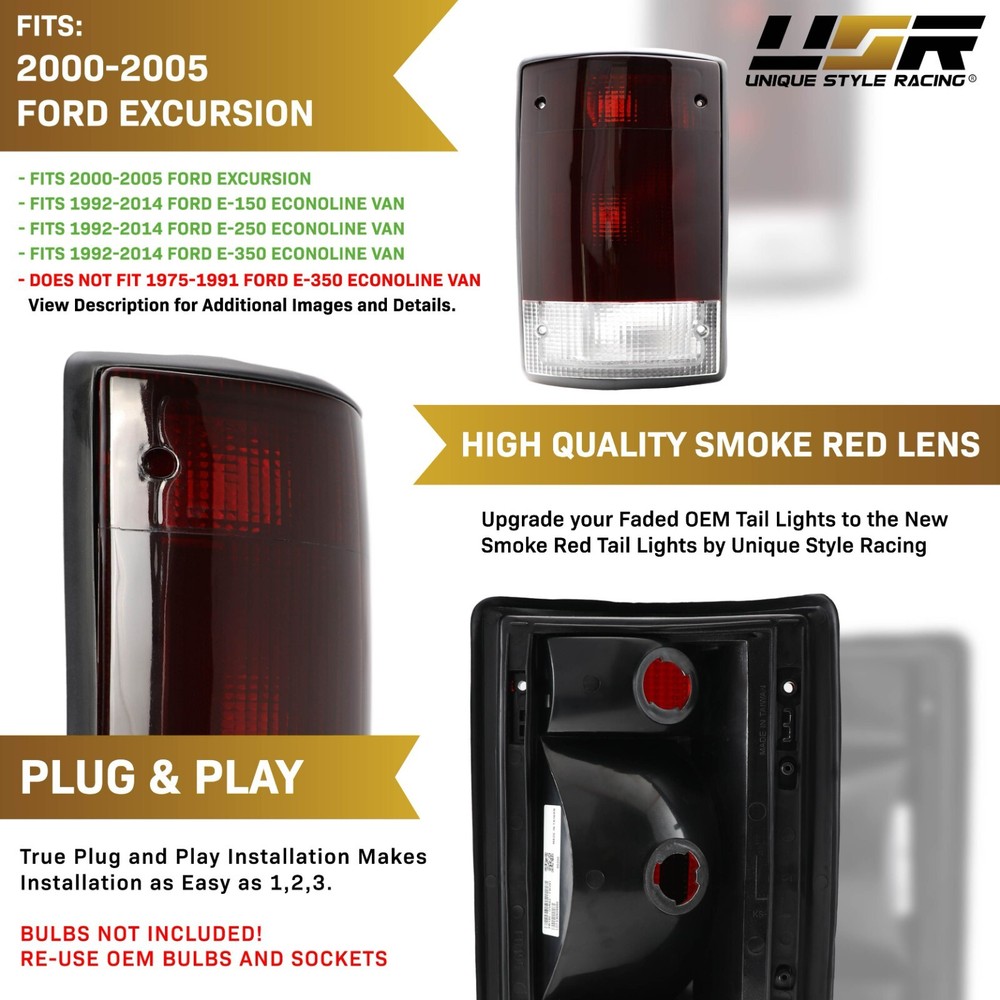 Dark RED/SMOKE Tail Light For 00-06 Ford Excursion / 95-14 E-150 E-250 E-350 Van