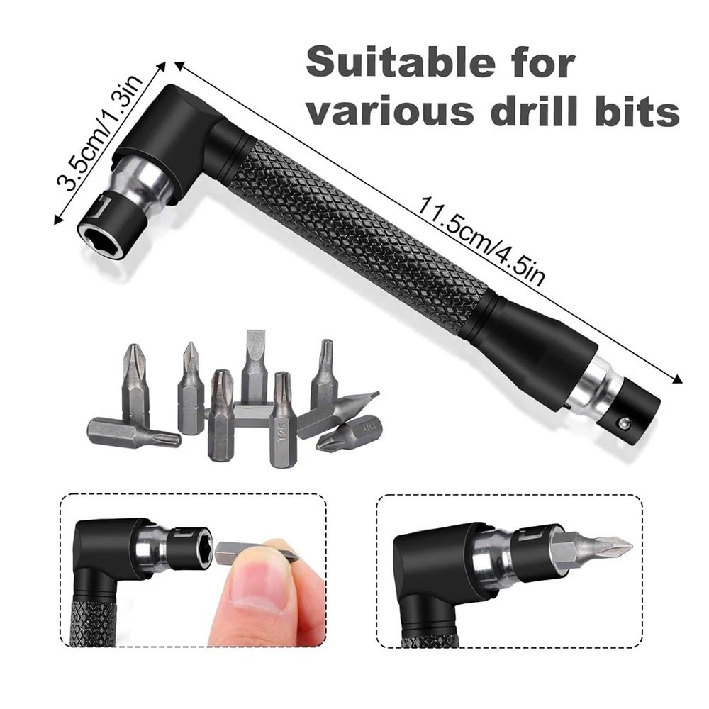 6Pcs Right Angle Drill Attachment Set w/ 105° Right Angle Drill Bit +1/4 3/8 1/2