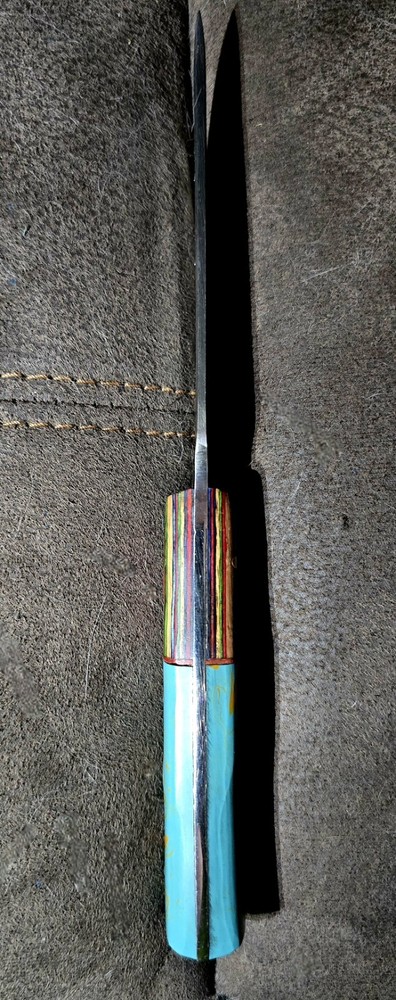 Handmade Damascus Trailing Point Knife W/Leather Sheath