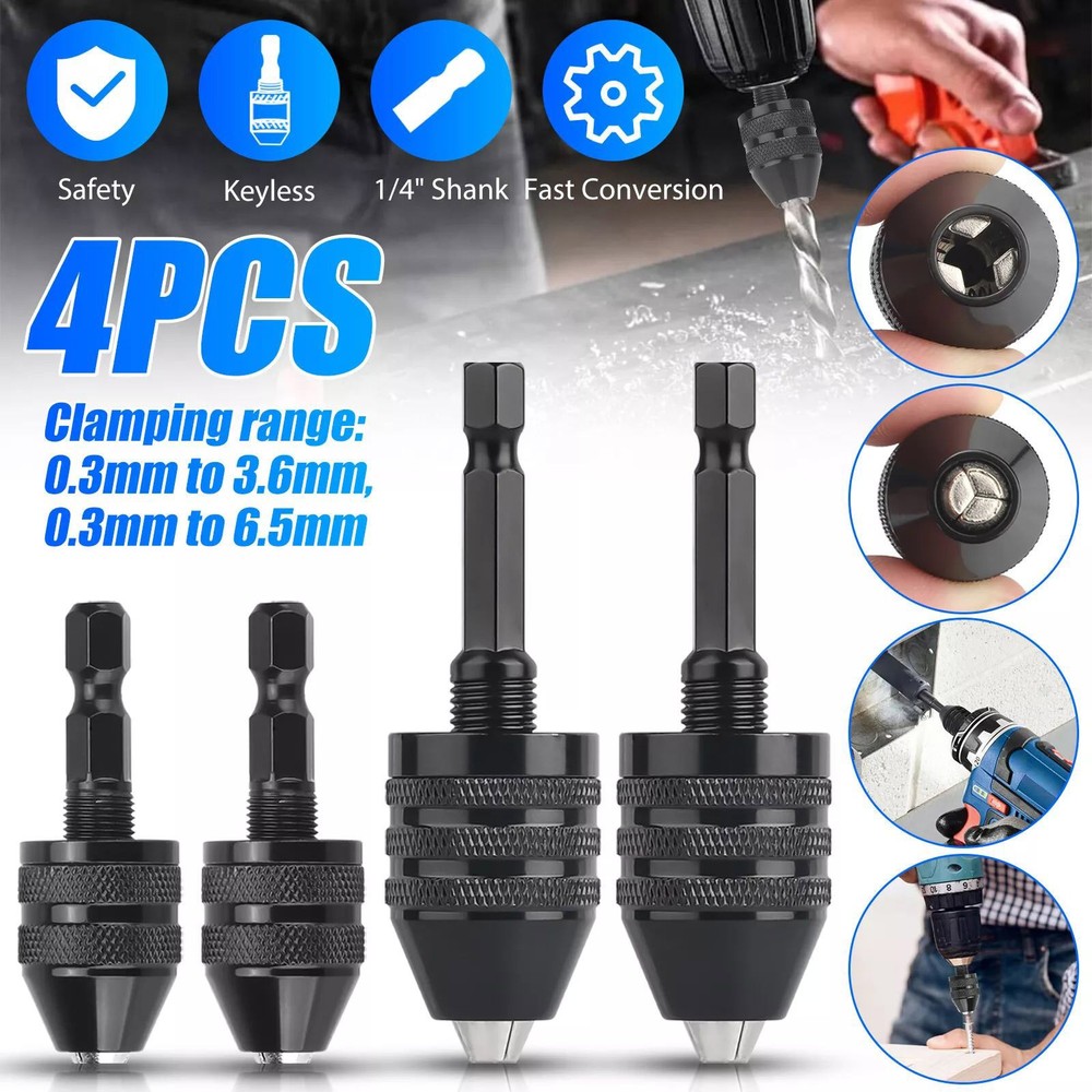 4Pcs 1/4-inch hex shank Versatile Conversion Drill chuck suitable for drills