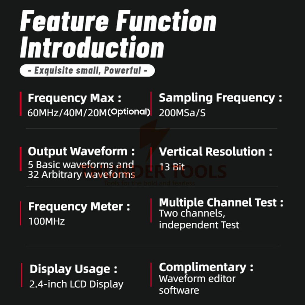Thundertools 20-60MHz 2-channel Function Arbitrary Waveform Generator Portable