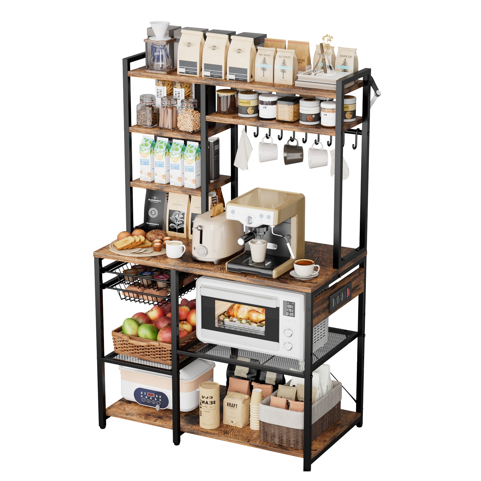 Uimoso Kitchen Bakers Rack with Power Outlet and 5 ft Power Cord