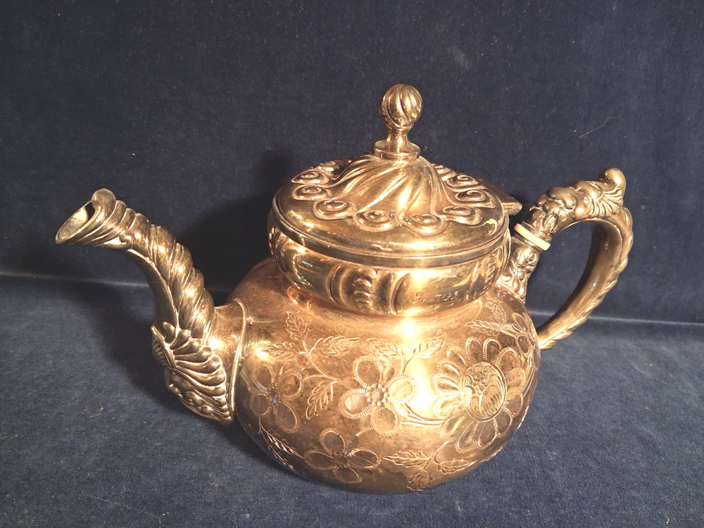 Victorian ROGERS BROS Floral Triple Silver Plate Tea Pot  Pattern #1985/5