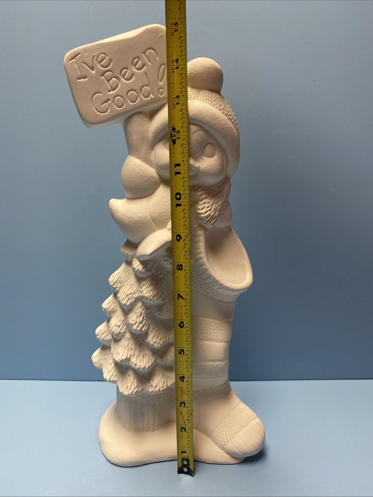Ceramic Bisque Tree Climbing Penguin with Stocking Ready to Paint