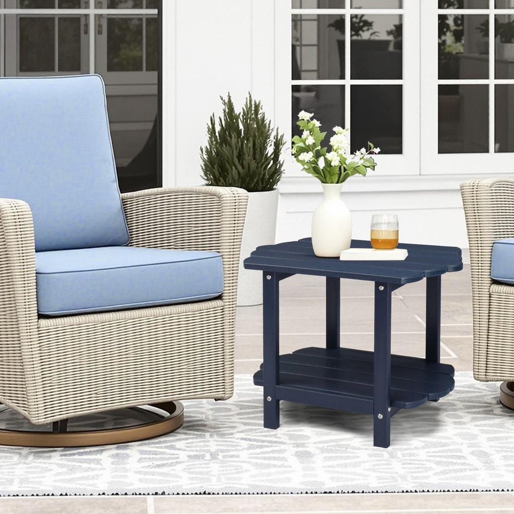 2-Tier Outdoor Side Table, Patio Side Table, Weather Resistant End Table