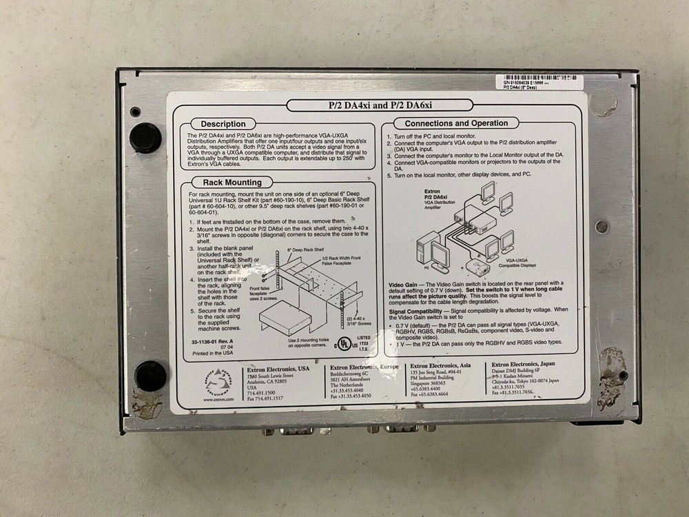 Extron VGA Distribution Amplifier P/2 DA4xi