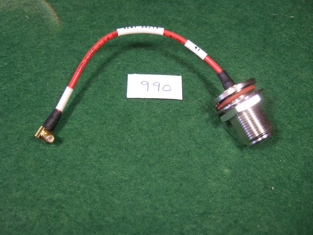 N (F) bulkhead to MCX (M)  Right Angle 4" Type 405 Coax Cable - New!
