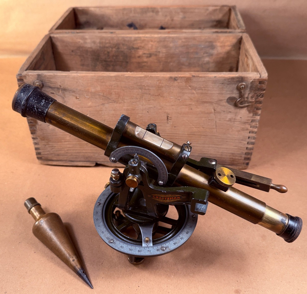 Vintage Brass Model 304.1 Sears Craftsman Farm Level Transit Surveyor w/ Case